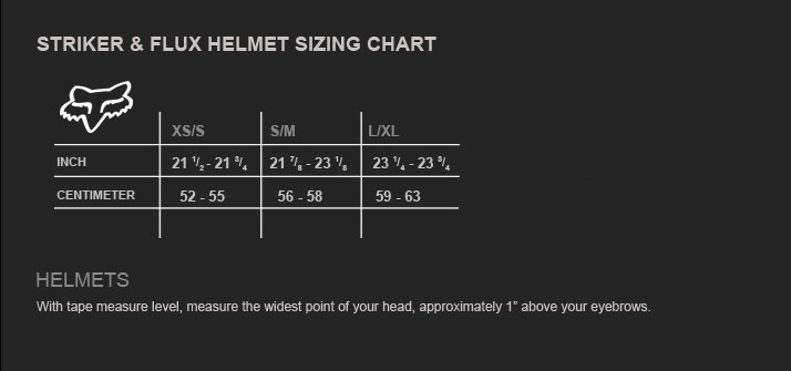 Fox Mtb Helmet Size Chart